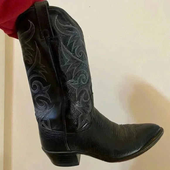 DAN POST BLACK LEATHER COWBOY BOOTS SIZE 10D MENS - Picture 5 of 10